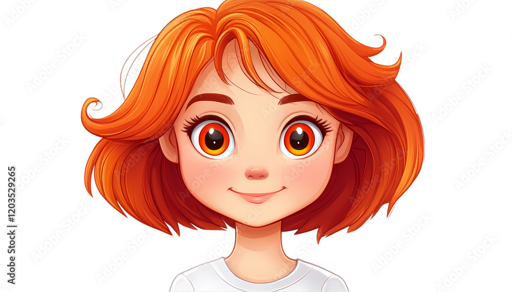 Adorable Cartoon Girl Orange Hair Cute Illustration Digital Art red fun face eyes icon happy child Adorable Cartoon Girl Orange Hair Cute Illustration Digital Art red fun face eyes icon happy child