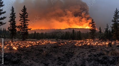 Glowing Nighttime Wildfire in Maribou Landscape photo