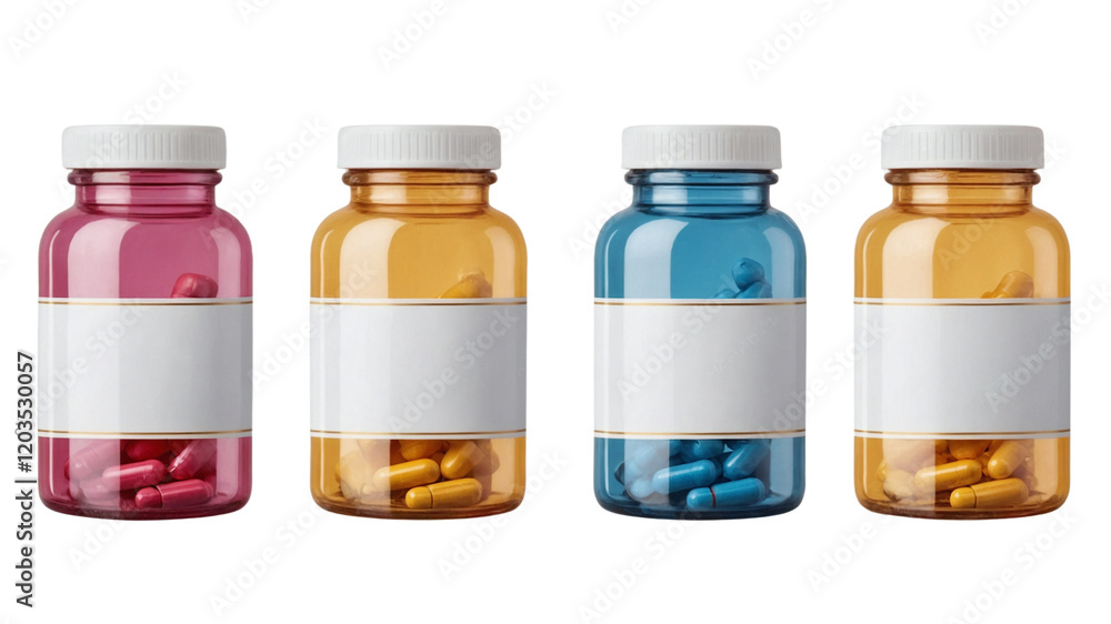 Medicine bottles and pills with blank label, isolated on transparent background
Medicine bottles and pills with blank label, isolated on transparent background