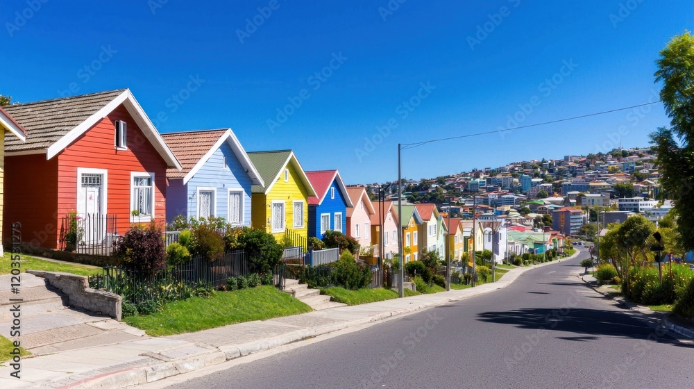 Colorful Houses on a Hillside Street Colorful Houses on a Hillside Street