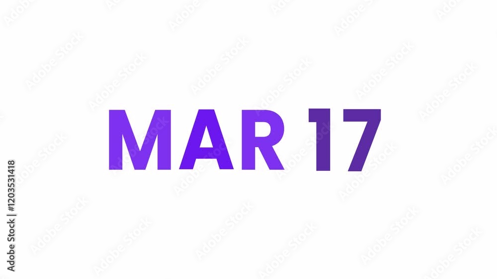 17th March calendar icon animation. Alpha matte with transparent background 4K resolution. 17th March calendar icon animation. Alpha matte with transparent background 4K resolution.