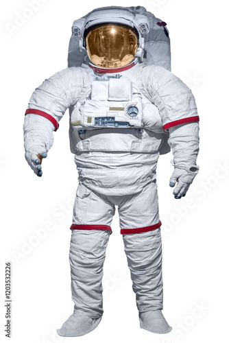 Fototapeta Naklejka Na Ścianę i Meble -  Working spacesuit against white isolated background closeup
