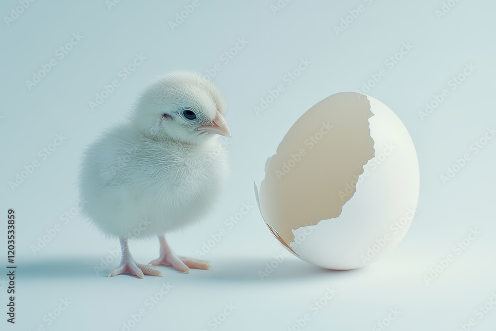 New beginnings as a fluffy chick emerges from its shell in a serene, soft-lit environment. Generative AI New beginnings as a fluffy chick emerges from its shell in a serene, soft-lit environment. Generative AI