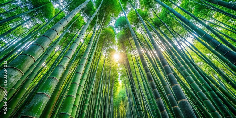Aerial View of Lush Bamboo Grove, Arashiyama, Kyoto, Japan Aerial View of Lush Bamboo Grove, Arashiyama, Kyoto, Japan