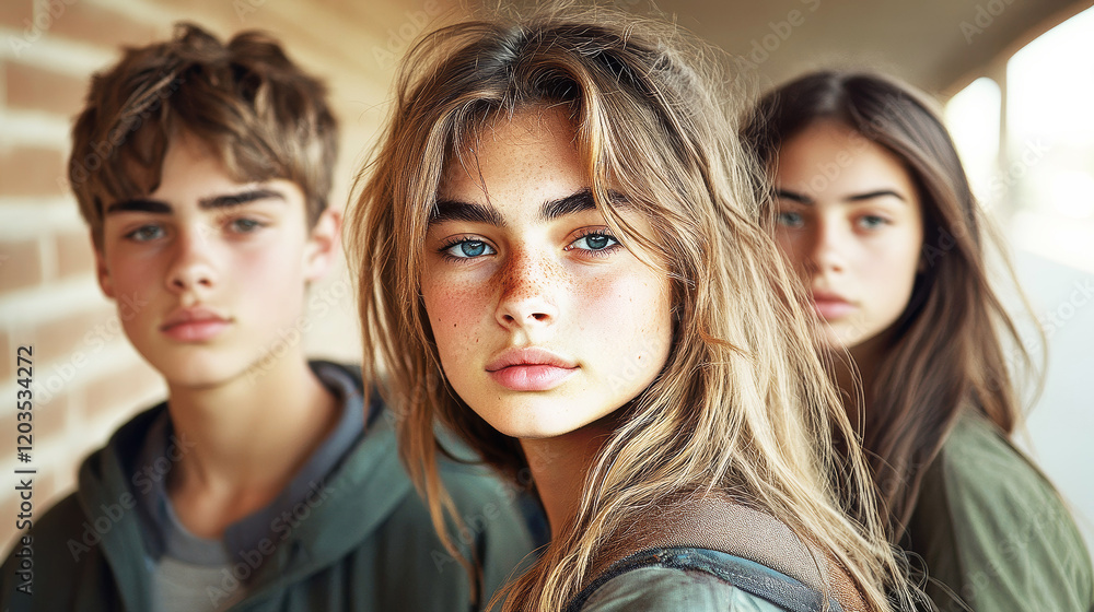 Fototapeta premium Teenagers group outdoors.
