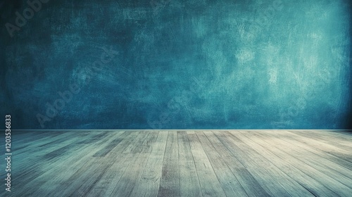 Wallpaper Mural Teal Wall and Wooden Floor Room Background Torontodigital.ca