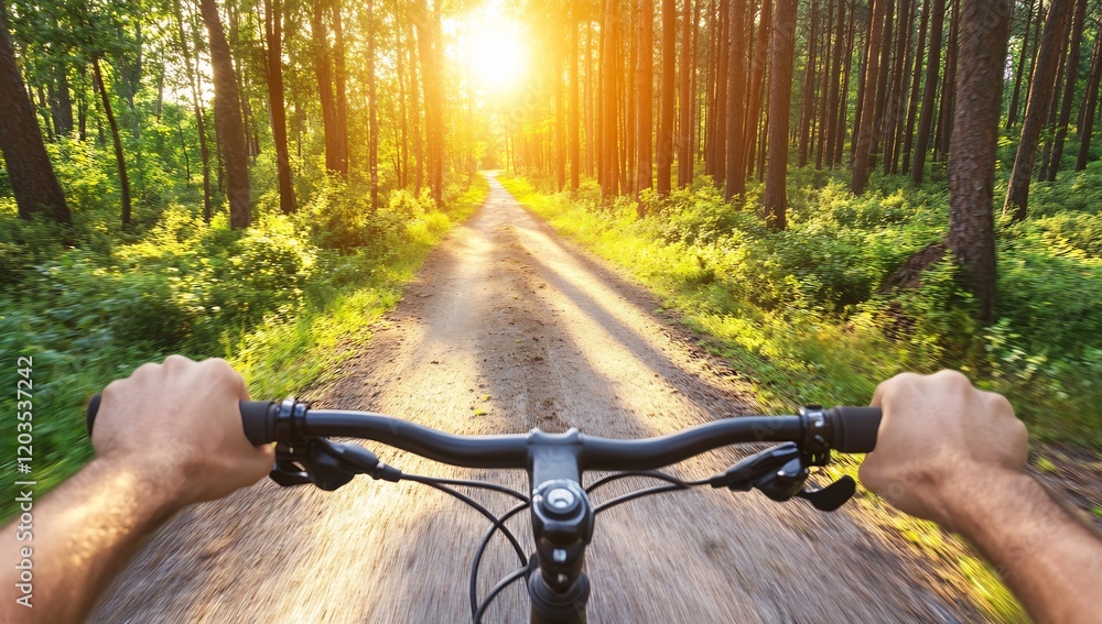 Forest trail cycling sunset adventure Forest trail cycling sunset adventure