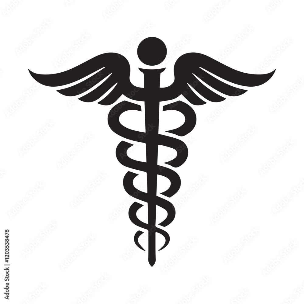 Hospital and medical health care Caduceus icon silhouette vector illustration Hospital and medical health care Caduceus icon silhouette vector illustration