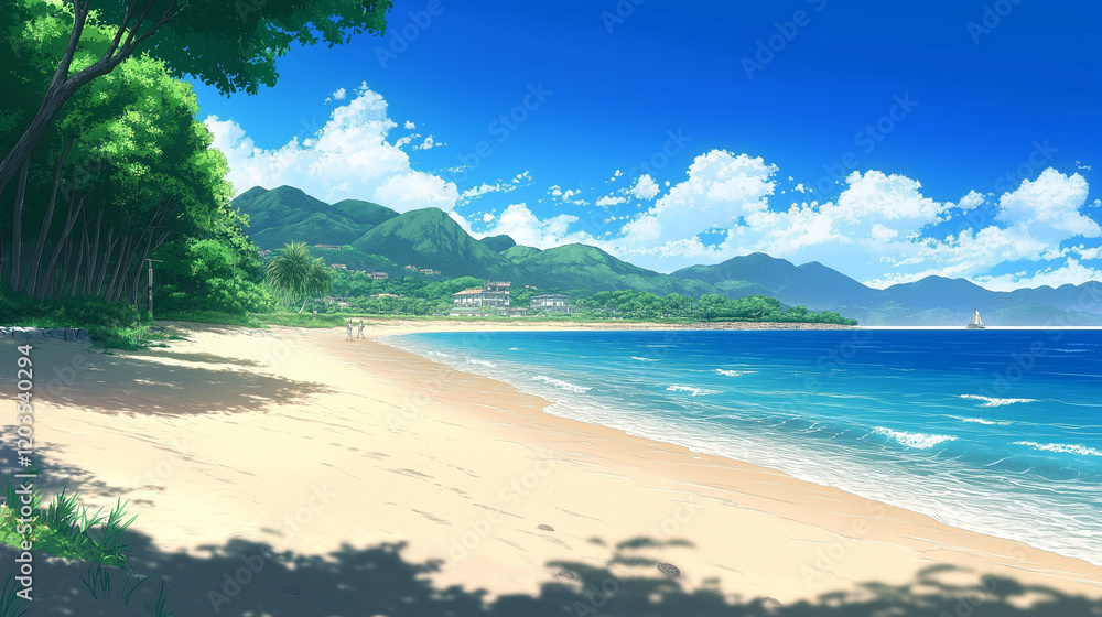 Sand Beach with Azure Ocean and Sunny Sky for Relaxing Tropical Vacation Sand Beach with Azure Ocean and Sunny Sky for Relaxing Tropical Vacation