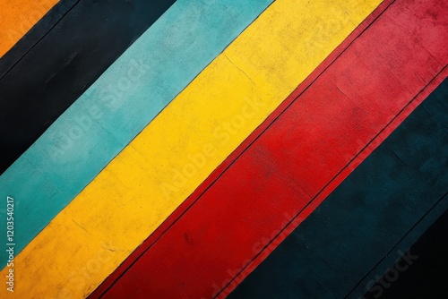 Vibrant diagonal stripes in bold colors create a striking visual on a textured surface. Generative AI