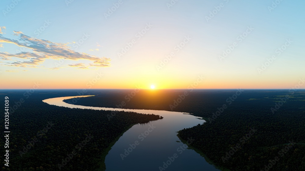 Fototapeta premium Serene Sunset over River and Forest
