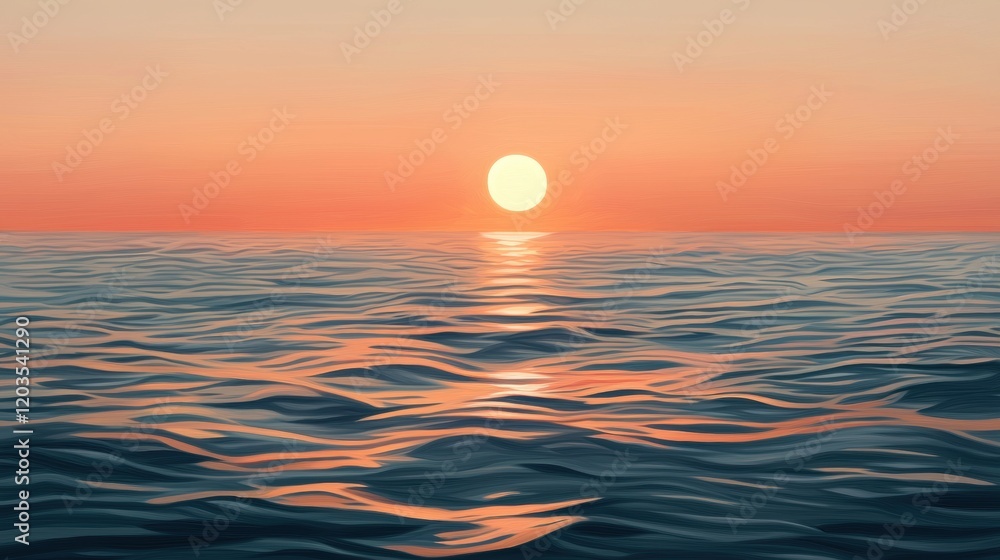 Serene Sunset Over Calm Ocean Waves with Warm Color Palette