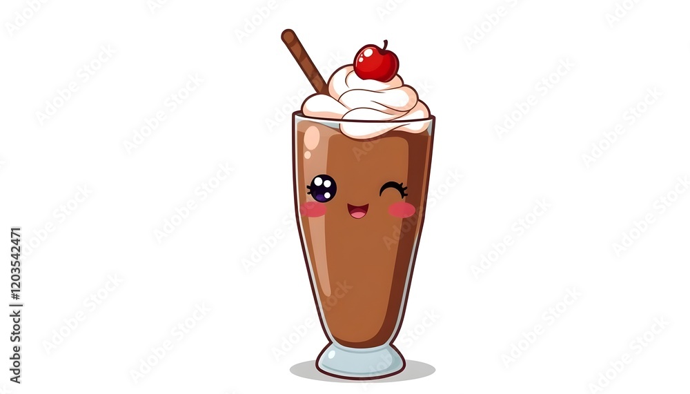 Adorable Chocolate Milkshake Cartoon Illustration Adorable Chocolate Milkshake Cartoon Illustration