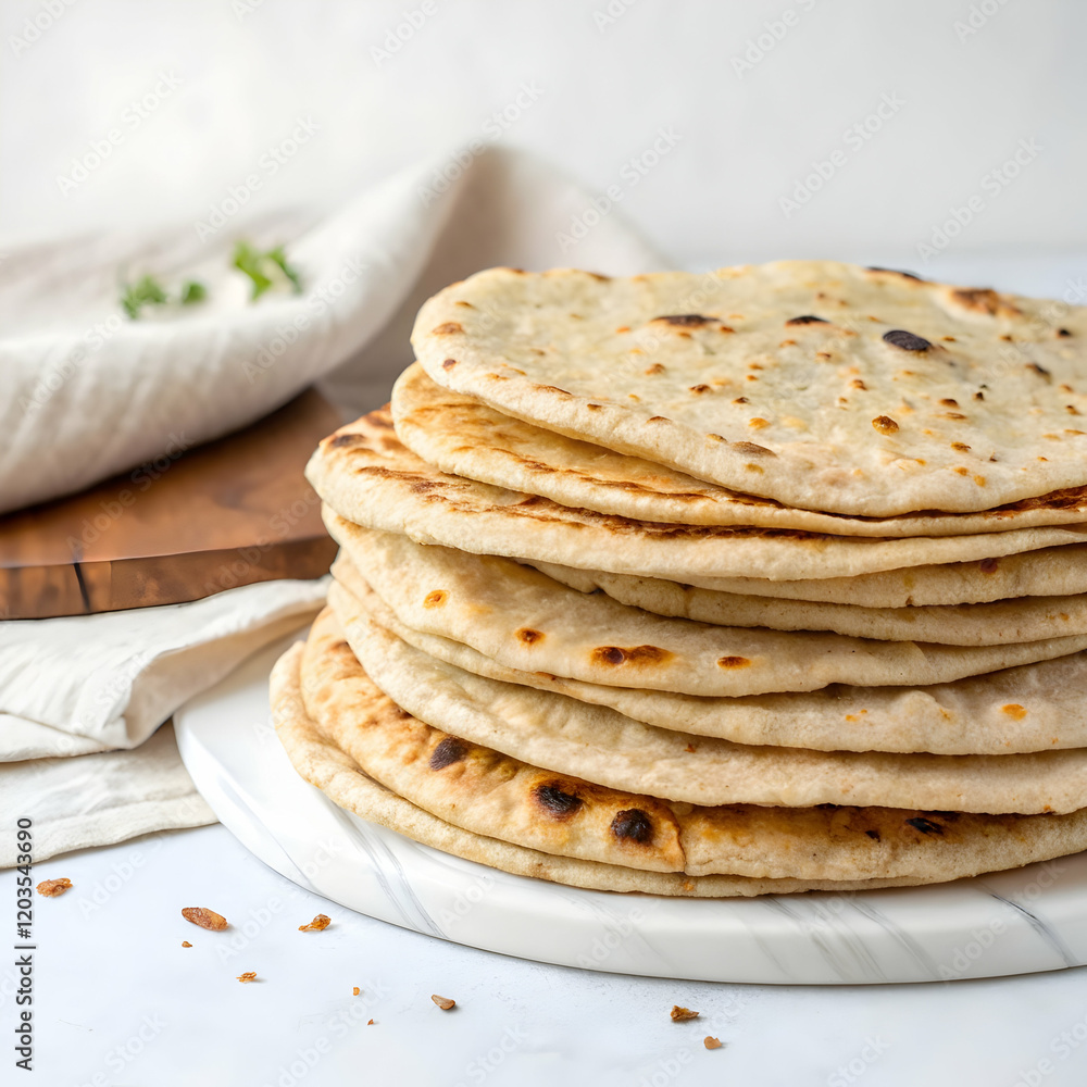 Delicious Stack of Indian Roti and Chapati Flatbreads, Ready to Eat! pile meal food diet menu warm Delicious Stack of Indian Roti and Chapati Flatbreads, Ready to Eat! pile meal food diet menu warm