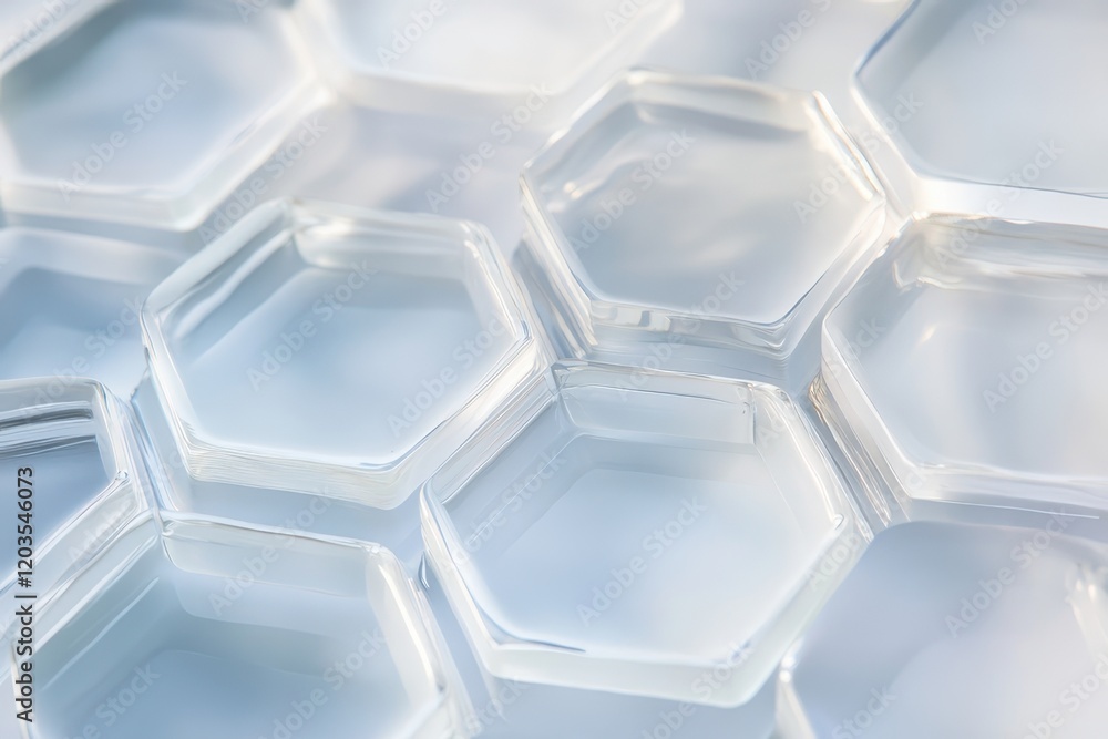 Unique perspective on clear hexagonal shapes illuminated by soft light highlighting their geometric beauty and texture. Generative AI Unique perspective on clear hexagonal shapes illuminated by soft light highlighting their geometric beauty and texture. Generative AI