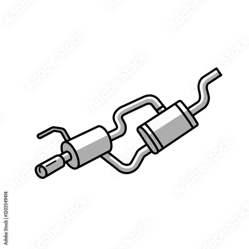 Dual Exhaust System: A simple line drawing illustration of a dual exhaust system on a car, with a pair of mufflers and connecting pipes. It's perfect for automotive manuals, websites, or articles. 