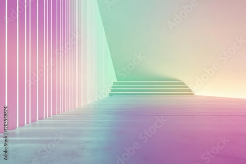 Bright neon space featuring vibrant gradients and minimalist architecture creating an ethereal atmosphere for creative expression. Generative AI