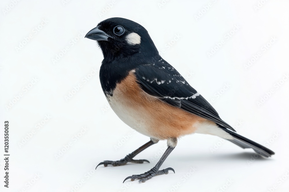 A small bird with black and tan plumage. A small bird with black and tan plumage.