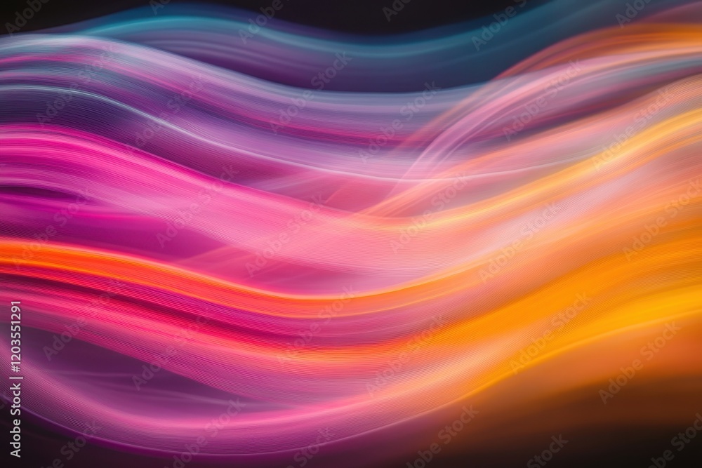 Fototapeta premium Flowing waves of vibrant colors dance gracefully across a dark background in an artistic display of light. Generative AI