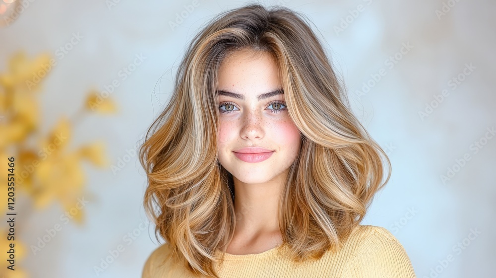 A woman with a stunning balayage effect hairstyle, featuring seamless blends of light and dark tones that create a natural, sun kissed look. A woman with a stunning balayage effect hairstyle, featuring seamless blends of light and dark tones that create a natural, sun kissed look.