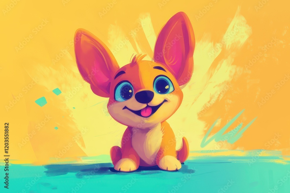 Fototapeta premium Cute corgi pup with bright eyes and playful expression set against a cheerful yellow background. Generative AI
