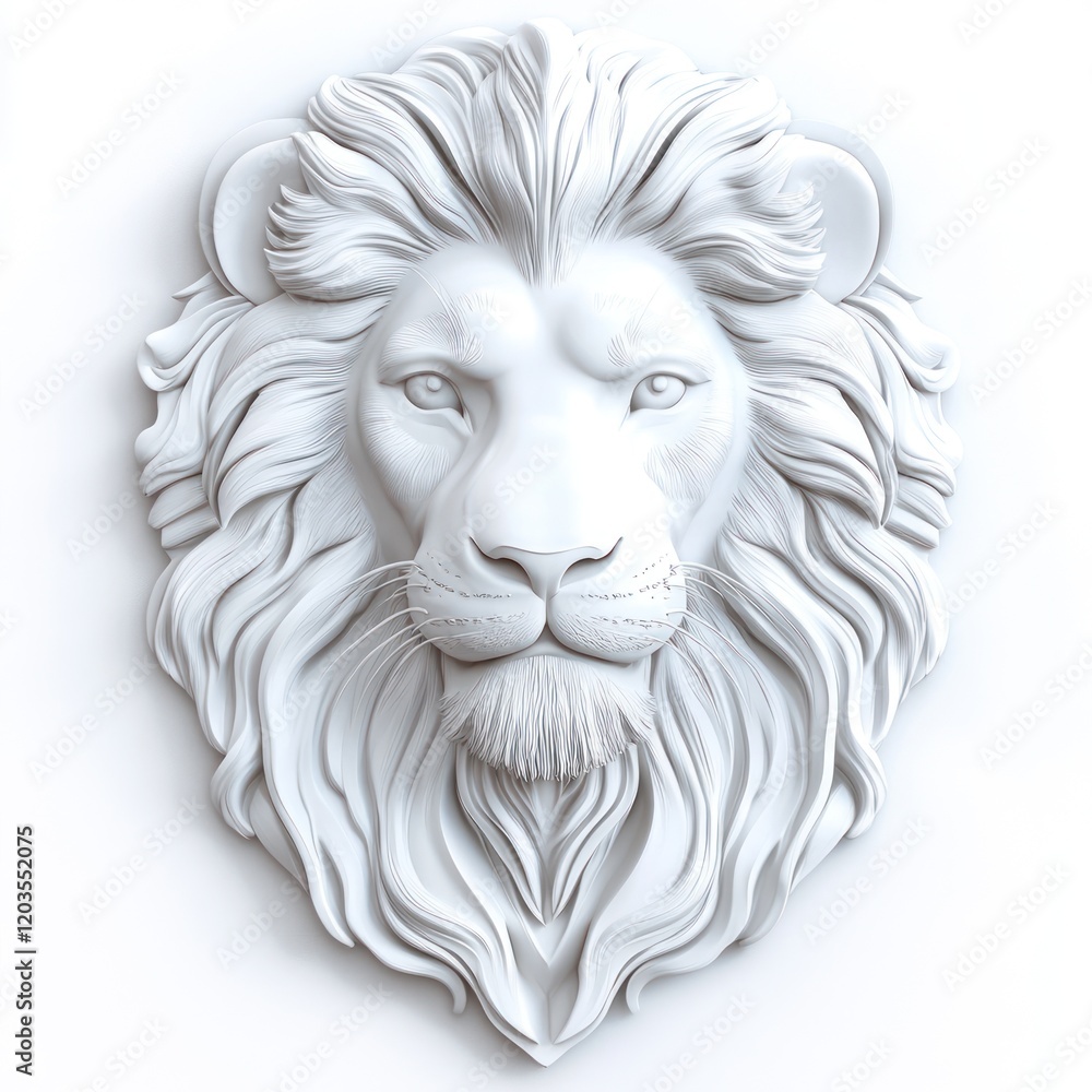 Obraz premium 3D sculpted lion head, decorative art, wall decor, home decor, possible use as a stock photo