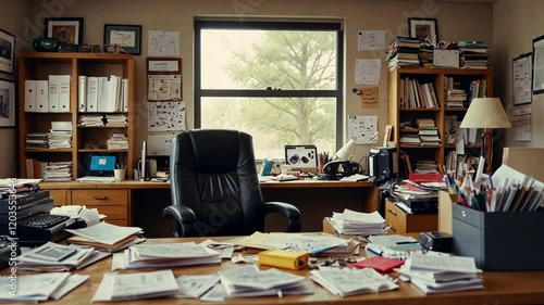 Wallpaper Mural The interior of the office room is messy and dirty with scattered papers Torontodigital.ca