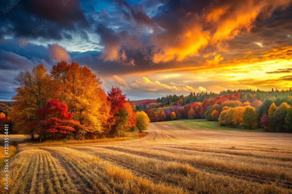 Fototapeta premium Autumn Field at Dusk - Low Light Landscape Photography