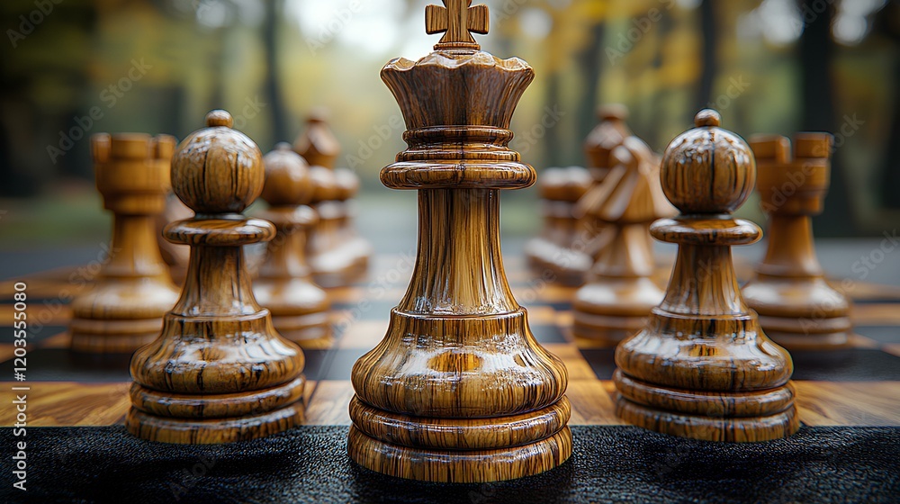 Fototapeta premium Beautifully Crafted Wooden Chess Set