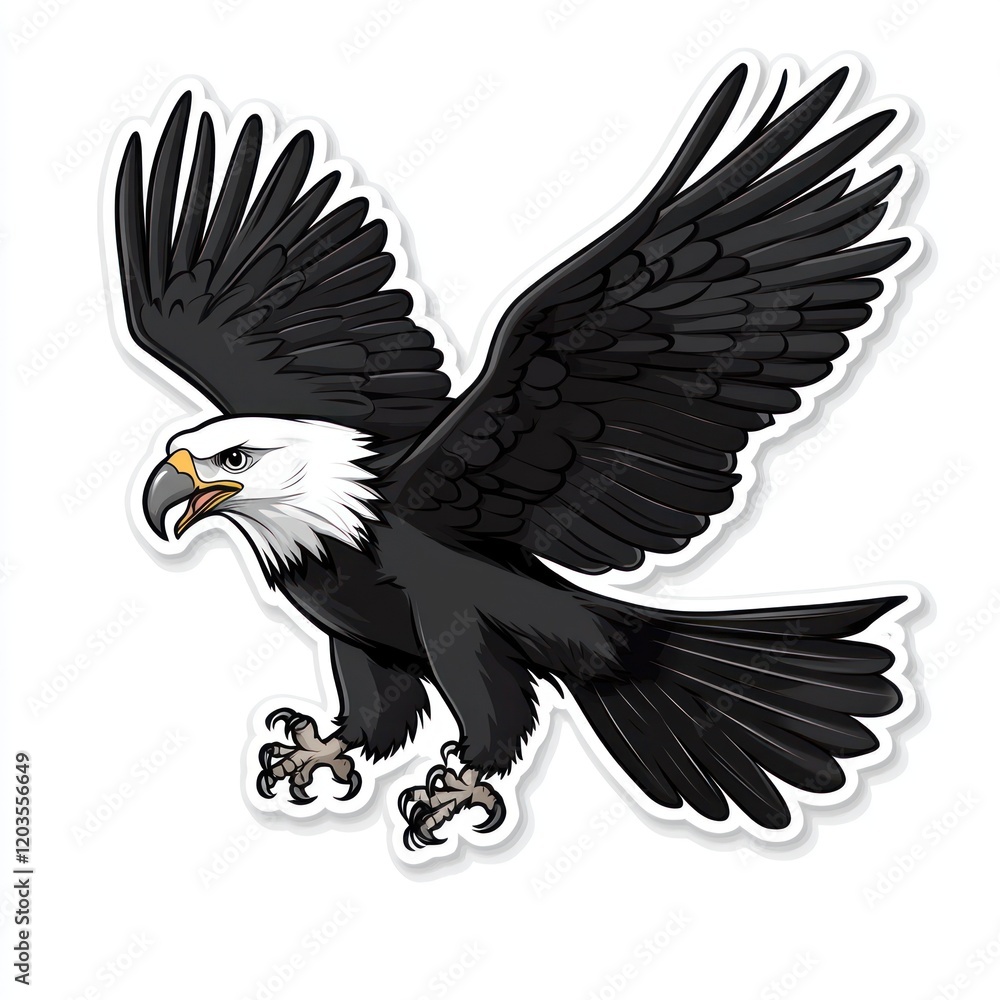 Fototapeta premium Cartoon eagle in flight, isolated, nature illustration for educational materials