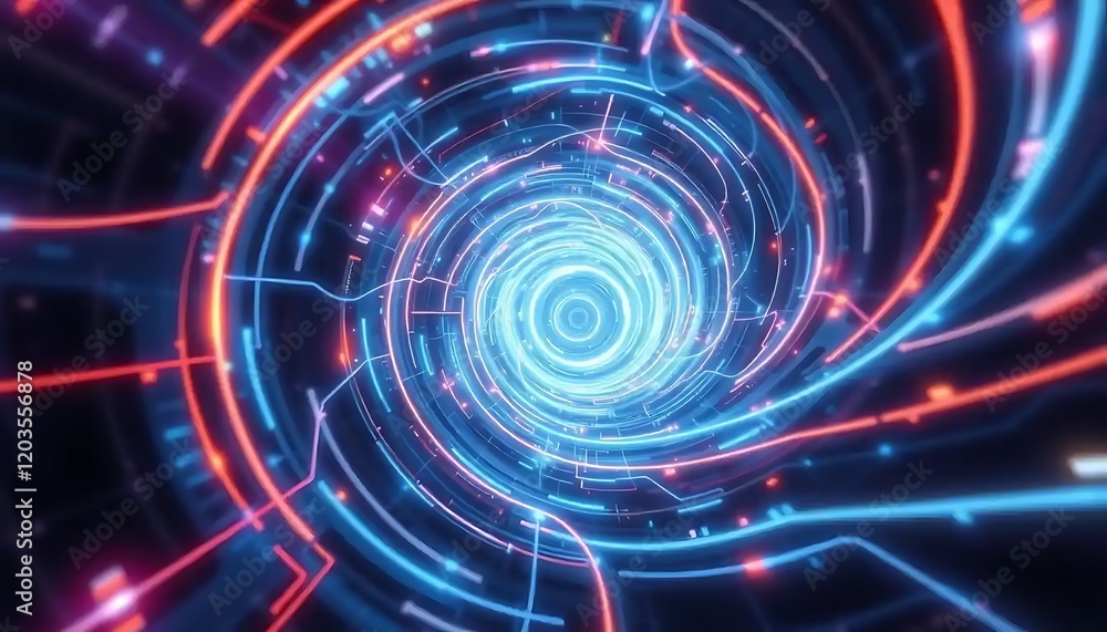 Obraz premium Abstract swirling neon light tunnel digital art