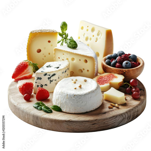 Delicious cheese platter with fruits and nuts. photo