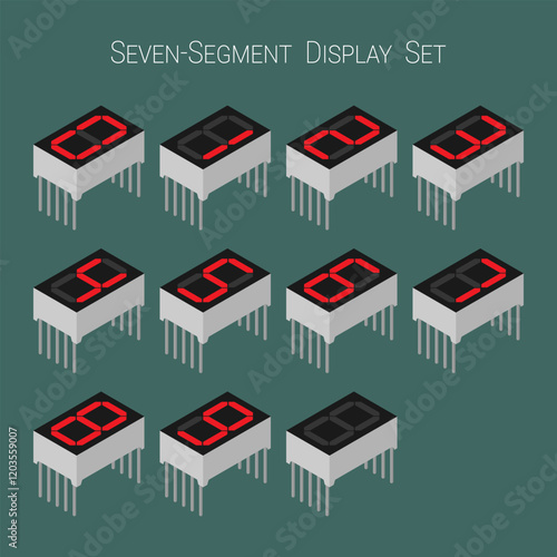 Isometric seven segment display set. Flat style vector illustration. EPS10