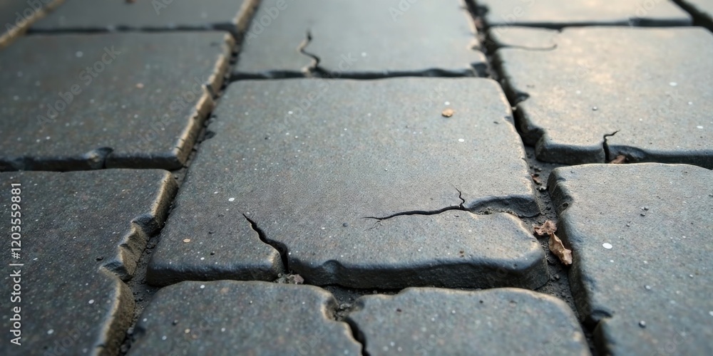 Obraz premium Close-up View of Cracked Pavement Stones Showing Textured Surface and Subtle Details