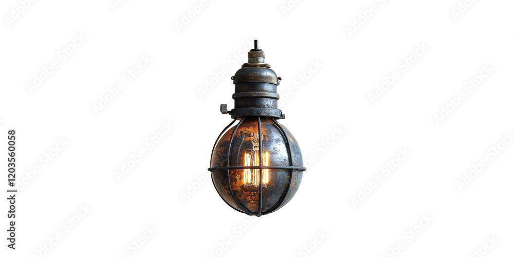 Naklejka premium Vintage industrial hanging light bulb isolated on transparent background