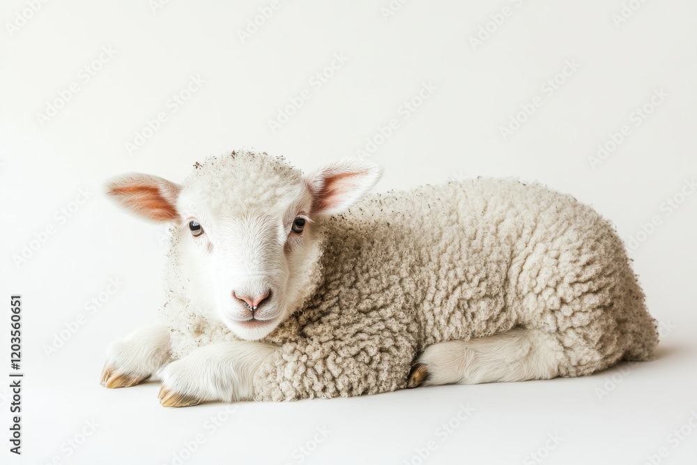 Adorable lamb resting on white background Adorable lamb resting on white background