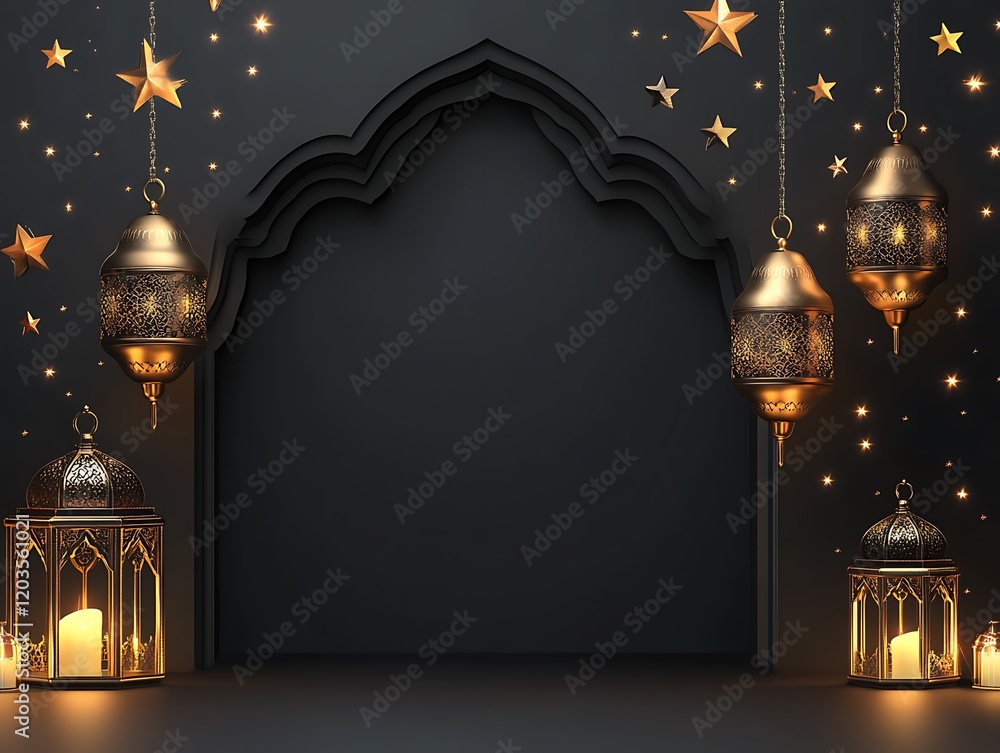 Elegant Ramadan Lanterns and Stars Festive Background