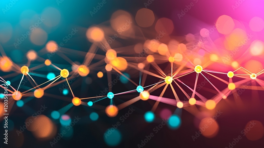 A vibrant abstract image showcasing interconnected nodes and lines, representing a network or data flow with colorful light effects. A vibrant abstract image showcasing interconnected nodes and lines, representing a network or data flow with colorful light effects.