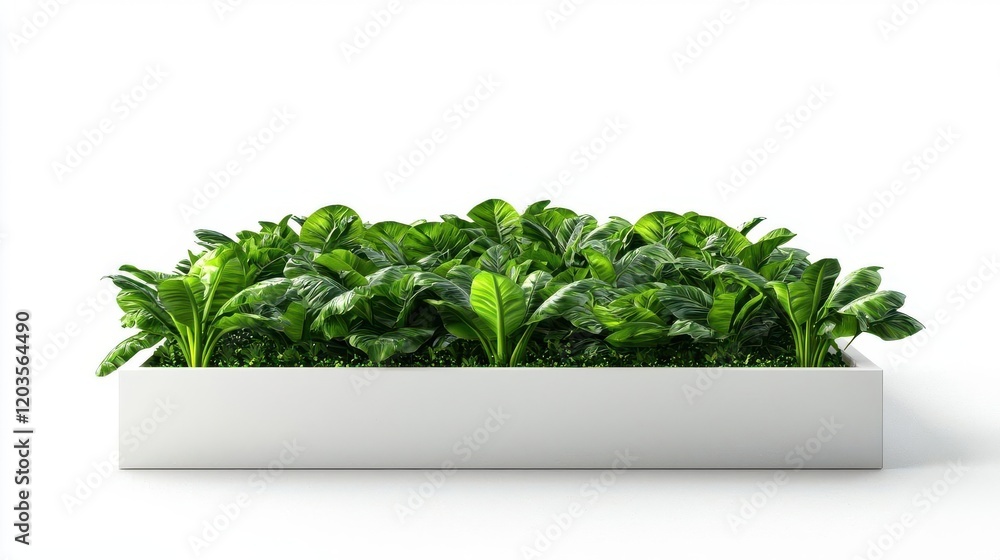 Fototapeta premium Fresh green leafy vegetables in a white planter on isolated background.