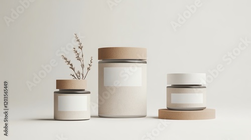 Minimalist Skincare Jars Mockup with Natural Elements