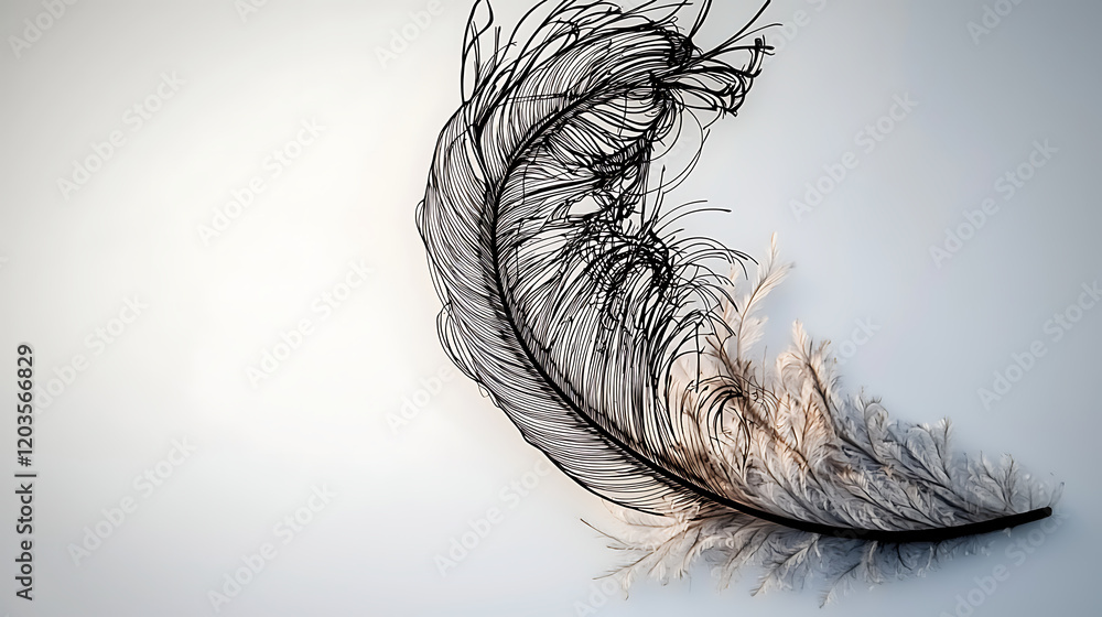 A feather is drawn in black and white on a white background. generated using AI A feather is drawn in black and white on a white background. generated using AI