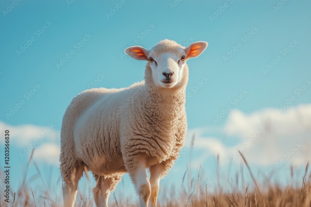 Obraz premium A fluffy sheep in a field.