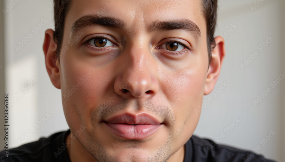 Close-up portrait of a young man with soft expression, emotional connection. The dangers of allergies. Close-up portrait of a young man with soft expression, emotional connection. The dangers of allergies.