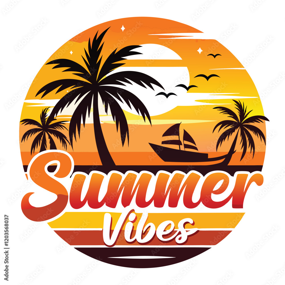 Fototapeta premium SUMMER VIBES TSHIRT DESIGN, SUMMER SURFING TSHIRT DESIGN