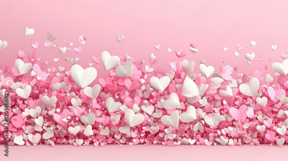 Colorful hearts floating on a pink background, creating a festive and romantic atmosphere. Colorful hearts floating on a pink background, creating a festive and romantic atmosphere.