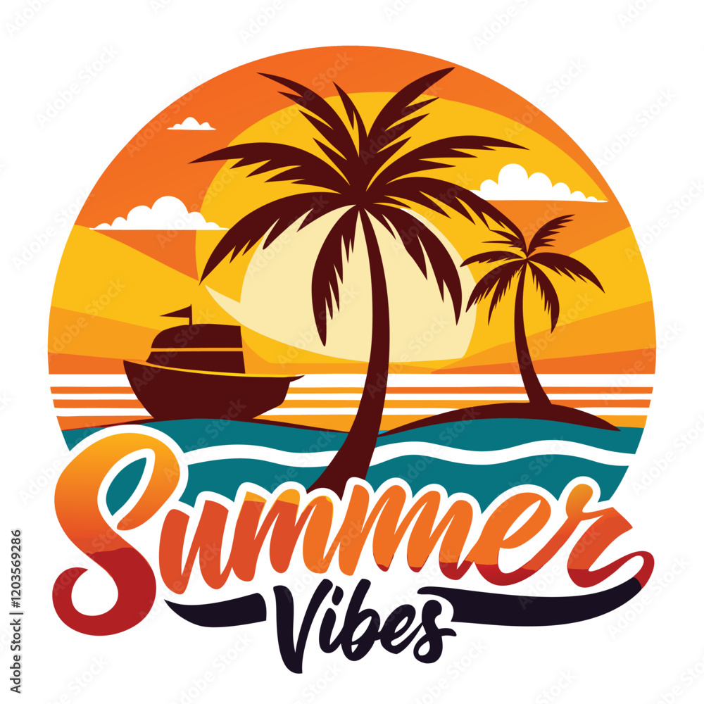 Fototapeta premium SUMMER VIBES TSHIRT DESIGN, SUMMER SURFING TSHIRT DESIGN