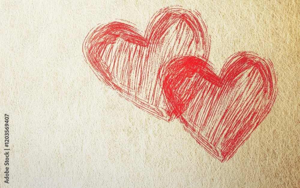 Hand-drawn hearts with pencil strokes on a light textured background Hand-drawn hearts with pencil strokes on a light textured background