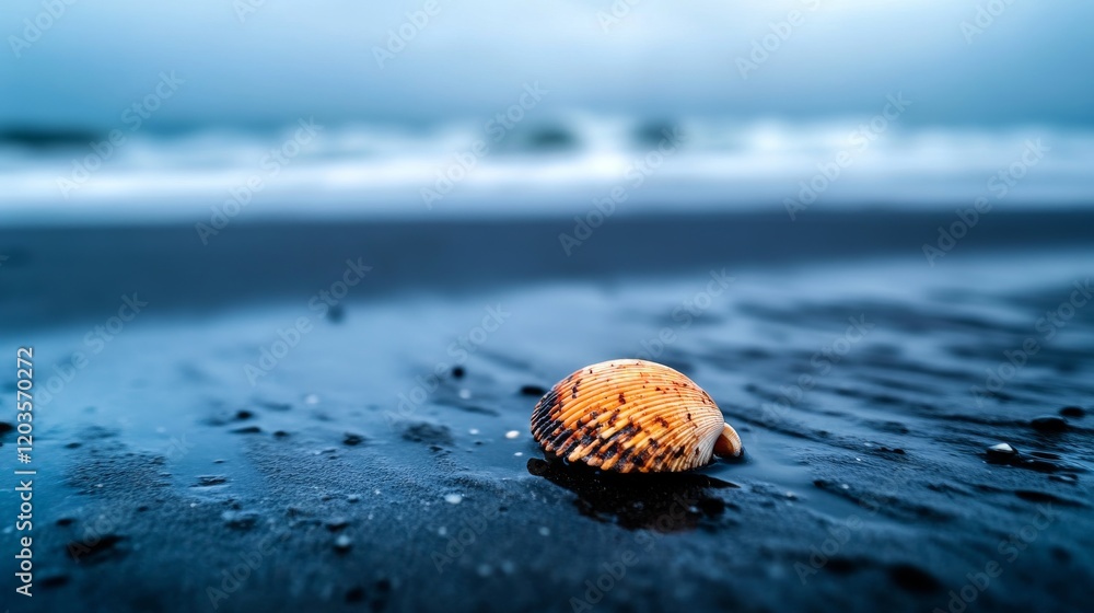 A vibrant shell coated in oil lies on a dirty beach, illustrating the impact of pollution. The waves gently crash in the background, emphasizing the ecological distress. A vibrant shell coated in oil lies on a dirty beach, illustrating the impact of pollution. The waves gently crash in the background, emphasizing the ecological distress.
