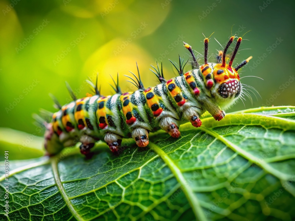 Brown-tail Moth Caterpillar Feeding on Leaf - Miniature Tilt-Shift Photography Brown-tail Moth Caterpillar Feeding on Leaf - Miniature Tilt-Shift Photography