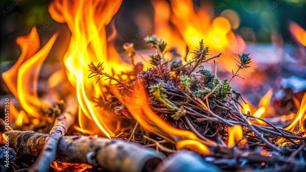 Burning Dried Herbs Macro Forest Fire Close Up Stock Photo Burning Dried Herbs Macro Forest Fire Close Up Stock Photo